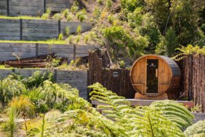Retaining wall and alpine sauna